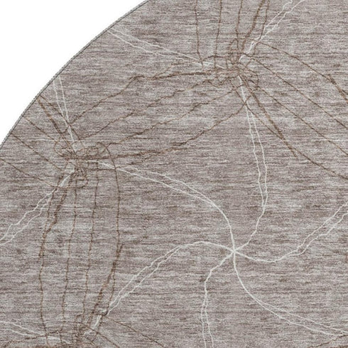 8' Taupe And Ivory Geometric Washable Round Rug With UV Protection
