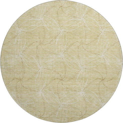 8' Wheat And Ivory Geometric Washable Round Rug With UV Protection