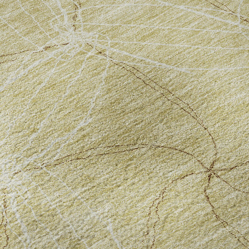 8' Wheat And Ivory Geometric Washable Round Rug With UV Protection