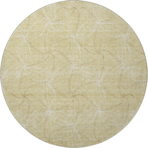 8' Wheat And Ivory Geometric Washable Round Rug With UV Protection