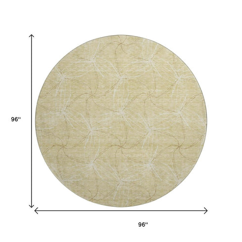 8' Wheat And Ivory Geometric Washable Round Rug With UV Protection