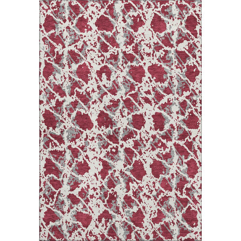 5' X 8' Burgundy Gray And Ivory Abstract Washable Area Rug With UV Protection