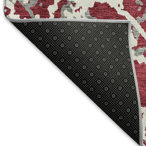 5' X 8' Burgundy Gray And Ivory Abstract Washable Area Rug With UV Protection