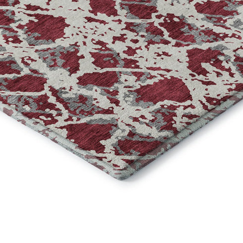 5' X 8' Burgundy Gray And Ivory Abstract Washable Area Rug With UV Protection