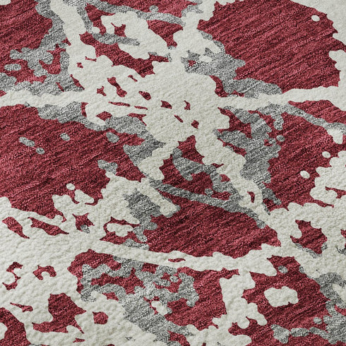 5' X 8' Burgundy Gray And Ivory Abstract Washable Area Rug With UV Protection