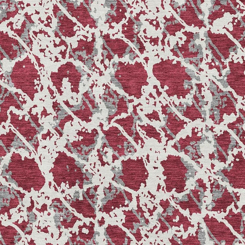 5' X 8' Burgundy Gray And Ivory Abstract Washable Area Rug With UV Protection