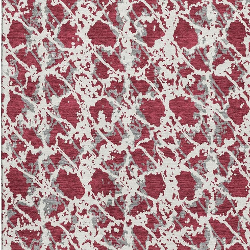 5' X 8' Burgundy Gray And Ivory Abstract Washable Area Rug With UV Protection