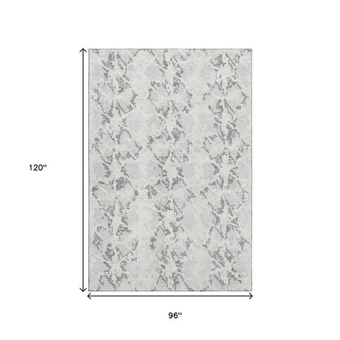 8' X 10' Silver Gray And Ivory Abstract Washable Area Rug With UV Protection