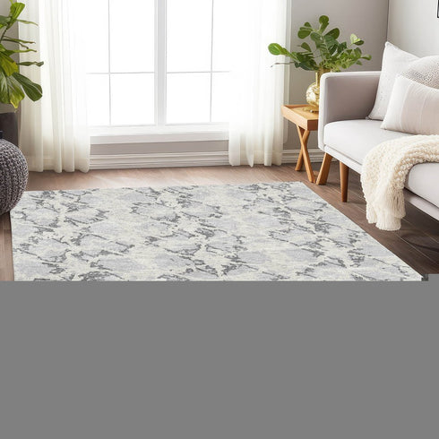 8' X 10' Silver Gray And Ivory Abstract Washable Area Rug With UV Protection