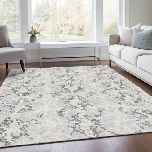8' X 10' Silver Gray And Ivory Abstract Washable Area Rug With UV Protection
