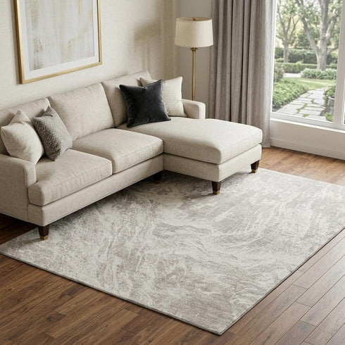 9' X 12' Beige And Ivory Abstract Washable Area Rug With UV Protection