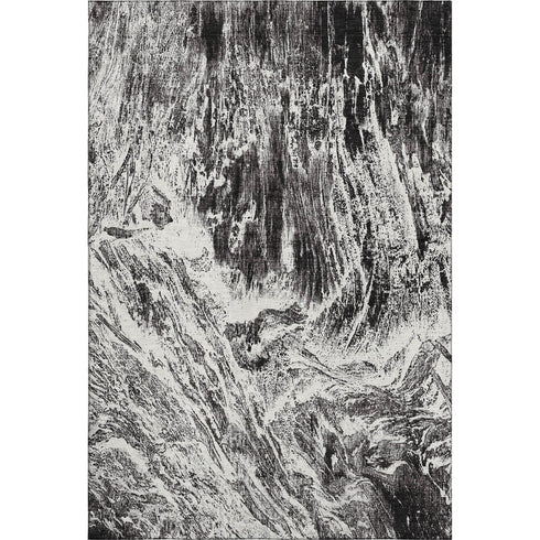 5' X 8' Black And Ivory Abstract Washable Area Rug With UV Protection