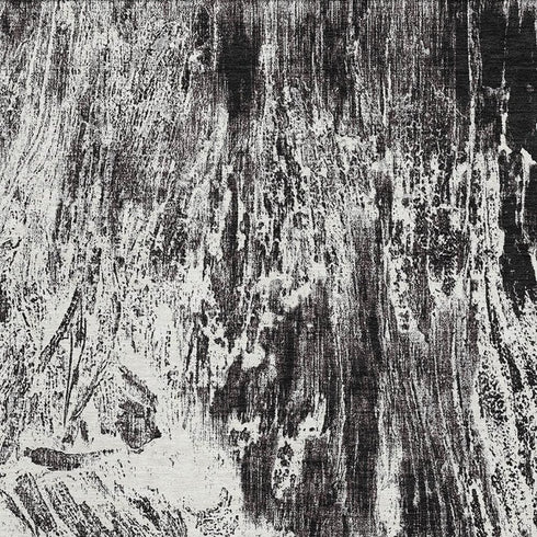 5' X 8' Black And Ivory Abstract Washable Area Rug With UV Protection