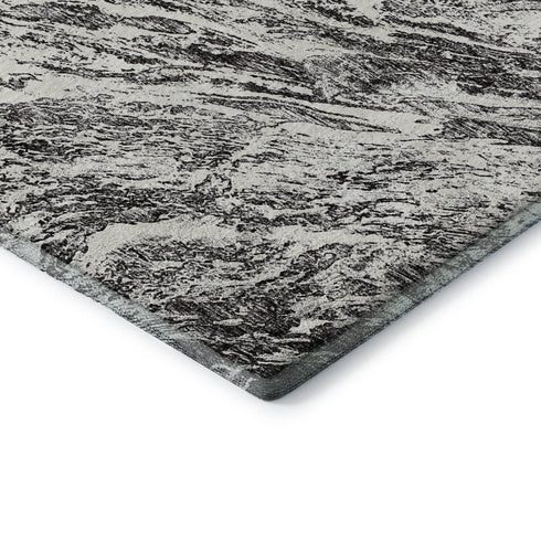 9' X 12' Black And Ivory Abstract Washable Area Rug With UV Protection