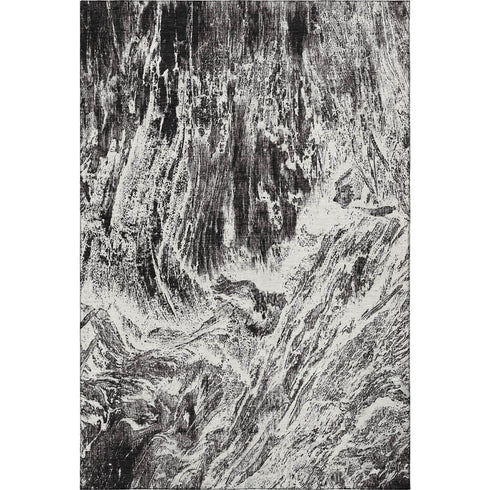 9' X 12' Black And Ivory Abstract Washable Area Rug With UV Protection