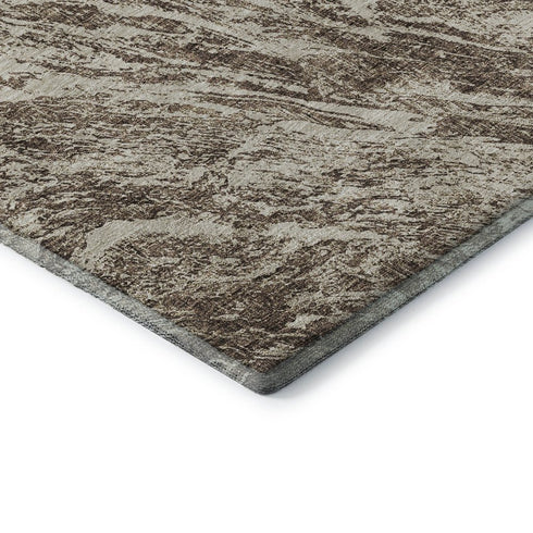 5' X 8' Brown And Beige Abstract Washable Area Rug With UV Protection