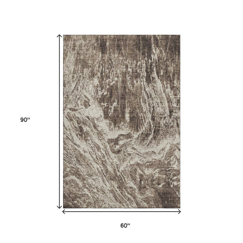5' X 8' Brown And Beige Abstract Washable Area Rug With UV Protection