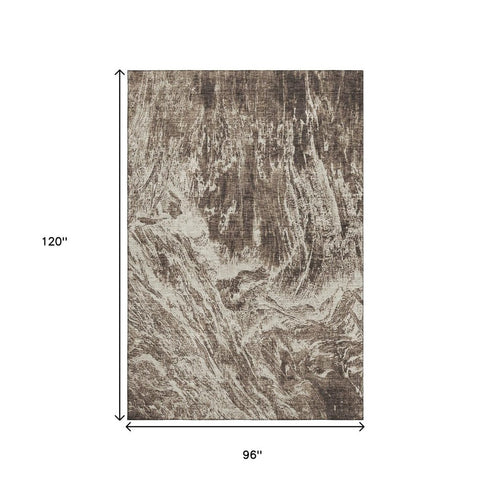 8' X 10' Brown And Beige Abstract Washable Area Rug With UV Protection