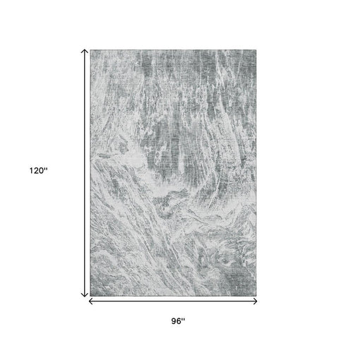 8' X 10' Gray And Ivory Abstract Washable Area Rug With UV Protection