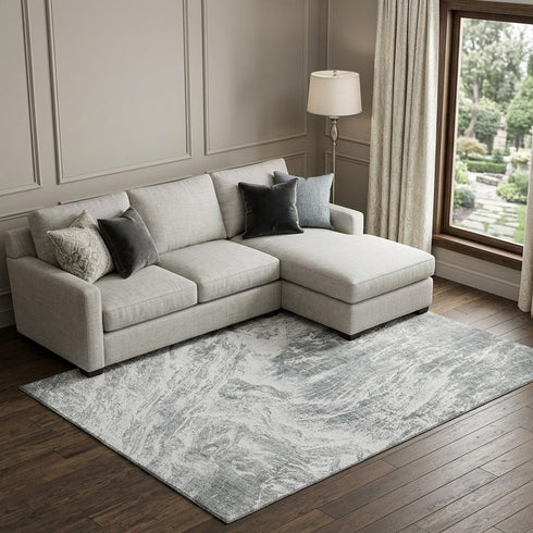8' X 10' Gray And Ivory Abstract Washable Area Rug With UV Protection