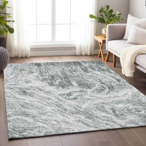 8' X 10' Gray And Ivory Abstract Washable Area Rug With UV Protection