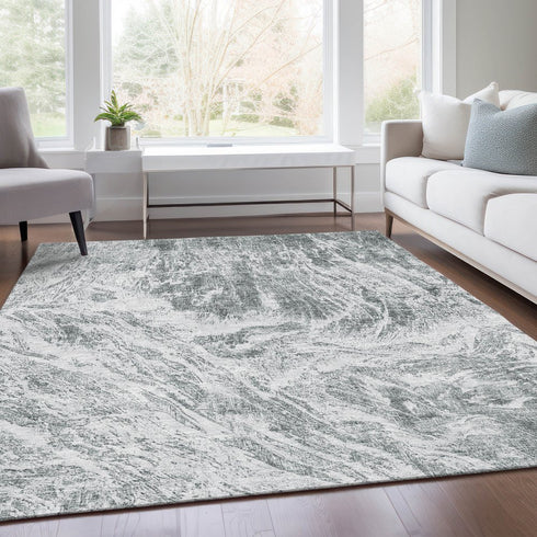 8' X 10' Gray And Ivory Abstract Washable Area Rug With UV Protection