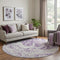 8' Purple And Ivory Abstract Washable Round Rug With UV Protection