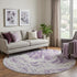 8' Purple And Ivory Abstract Washable Round Rug With UV Protection