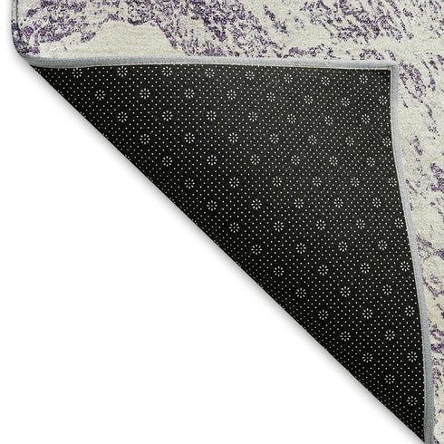 8' Purple And Ivory Abstract Washable Round Rug With UV Protection