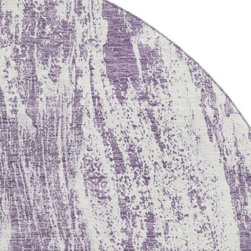 8' Purple And Ivory Abstract Washable Round Rug With UV Protection