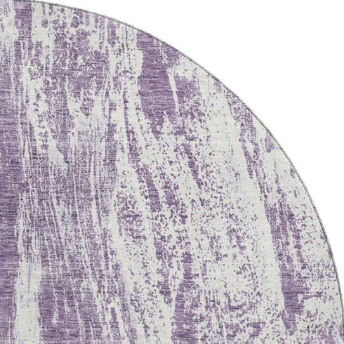 8' Purple And Ivory Abstract Washable Round Rug With UV Protection