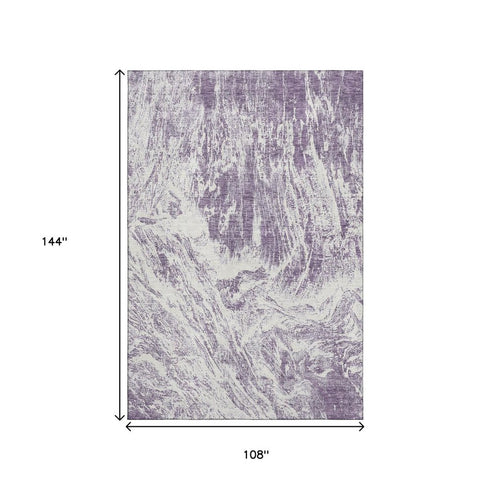 9' X 12' Purple And Ivory Abstract Washable Area Rug With UV Protection