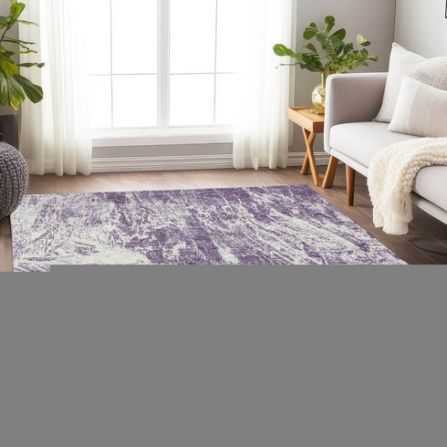 9' X 12' Purple And Ivory Abstract Washable Area Rug With UV Protection