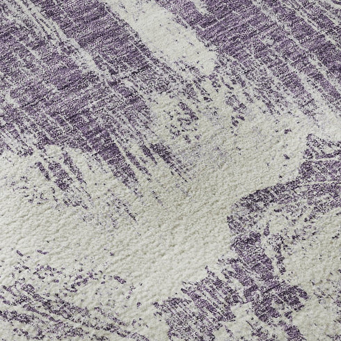 9' X 12' Purple And Ivory Abstract Washable Area Rug With UV Protection