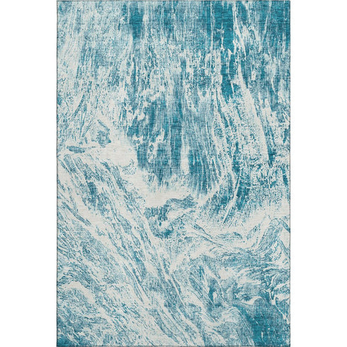 5' X 8' Teal And Ivory Abstract Washable Area Rug With UV Protection