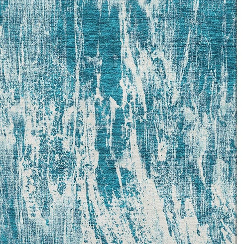 5' X 8' Teal And Ivory Abstract Washable Area Rug With UV Protection
