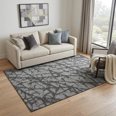 5' X 8' Gray And Charcoal Abstract Washable Area Rug With UV Protection