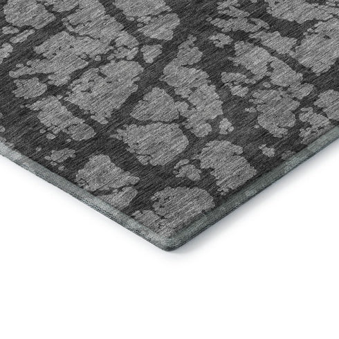 5' X 8' Gray And Charcoal Abstract Washable Area Rug With UV Protection