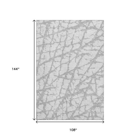 9' X 12' Silver And Gray Abstract Washable Area Rug With UV Protection