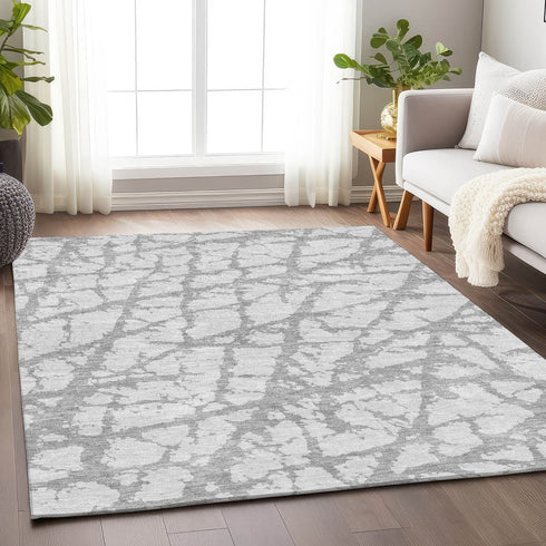 9' X 12' Silver And Gray Abstract Washable Area Rug With UV Protection