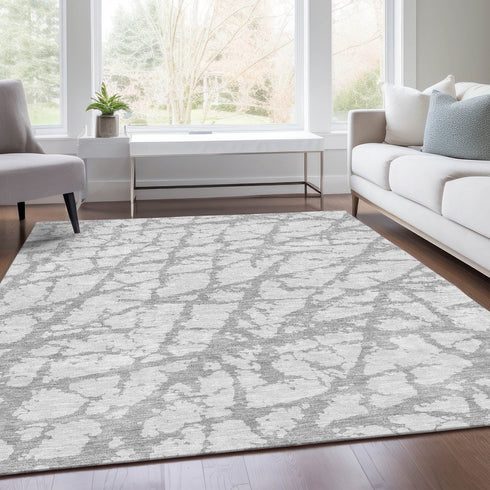 9' X 12' Silver And Gray Abstract Washable Area Rug With UV Protection