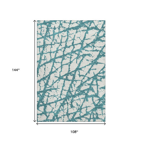 9' X 12' Teal And Ivory Abstract Washable Area Rug With UV Protection