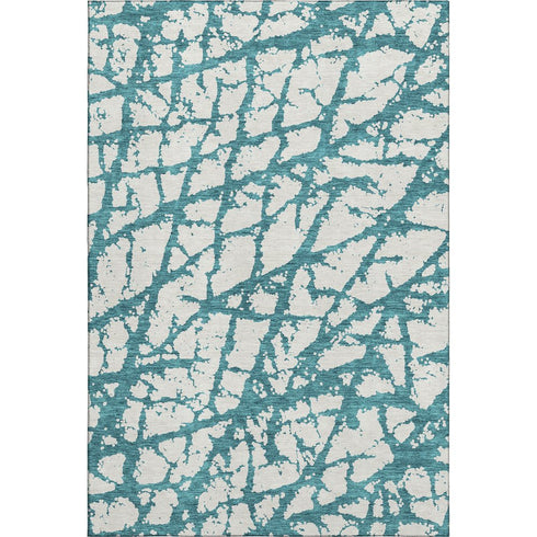 9' X 12' Teal And Ivory Abstract Washable Area Rug With UV Protection