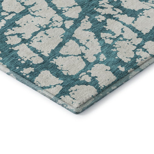 9' X 12' Teal And Ivory Abstract Washable Area Rug With UV Protection