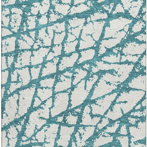 9' X 12' Teal And Ivory Abstract Washable Area Rug With UV Protection