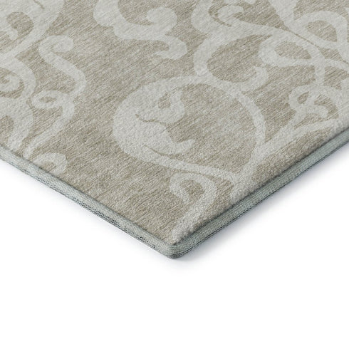 8' X 10' Beige And Ivory Damask Washable Area Rug With UV Protection