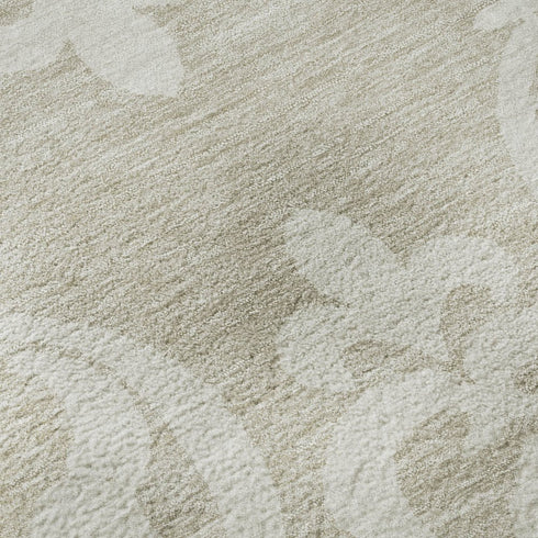 8' X 10' Beige And Ivory Damask Washable Area Rug With UV Protection