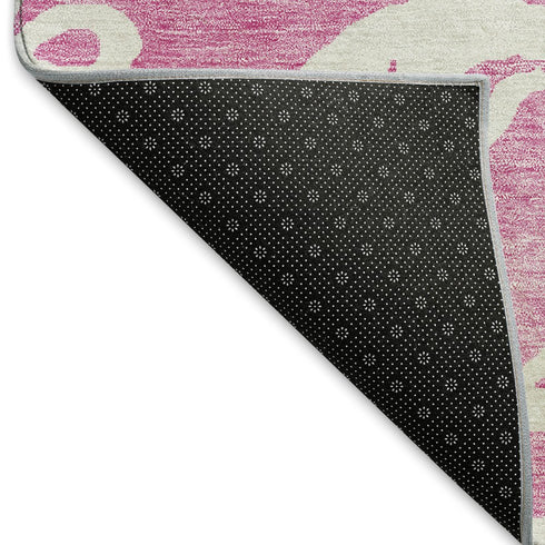 8' X 10' Blush And Ivory Damask Washable Area Rug With UV Protection