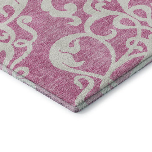 8' X 10' Blush And Ivory Damask Washable Area Rug With UV Protection