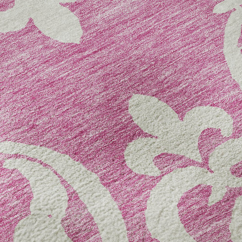 8' X 10' Blush And Ivory Damask Washable Area Rug With UV Protection